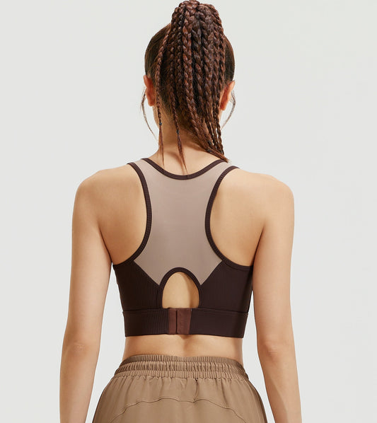 Pack of 3, FULL COVERAGE 4 WAY STRETCH MEDIUM IMPACT SPORTS BRA-BROWN