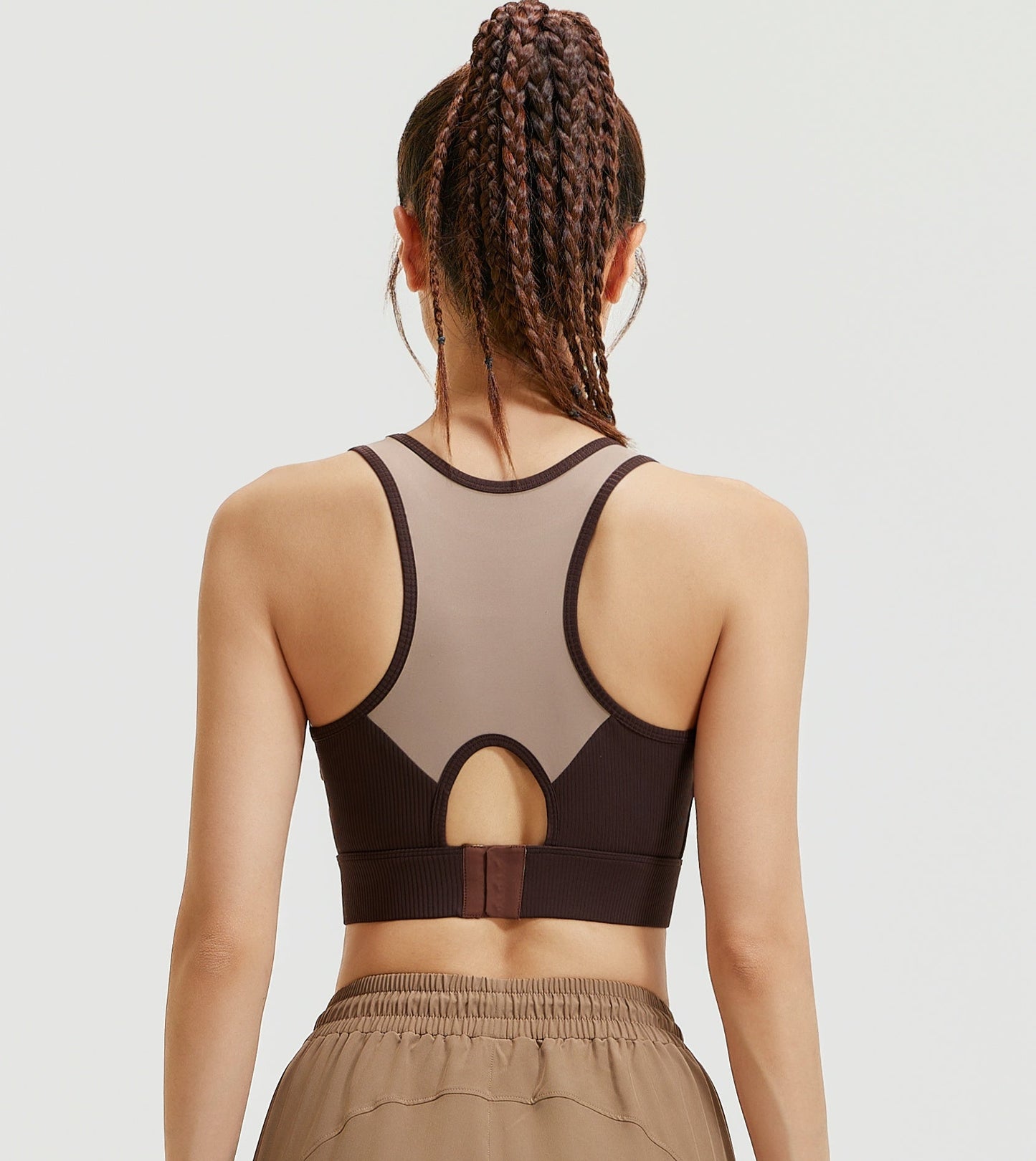 Pack of 3,  FULL COVERAGE 4 WAY STRETCH MEDIUM IMPACT SPORTS BRA-BROWN