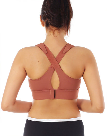 Pack of 3, PREMIUM QUALITY FRONT CLOSURE PADDED HIGH IMPACT SPORTS BRA WITH ADJUSTABLE WAIST BAND-RUST