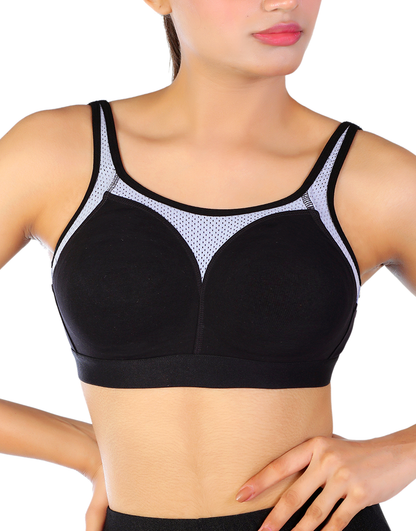 Pack of 3 cotton double layered medium to high impact sports bra-Black