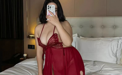 Sexy Butterfly Neckline Mesh Nightgown Set Mid-Length Home Clothes for Women