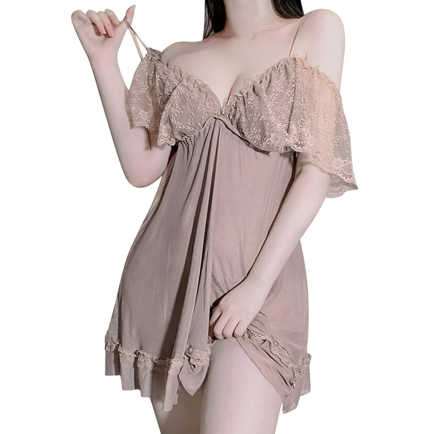 Sexy V-Neck Lace Mesh Nightdress – Women’s  Sleepwear