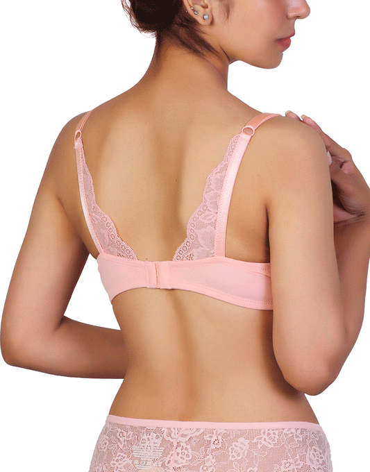 Pack of 3, Wireless Go To T-Shirt Bra With a Touch Of Lace-PEACH PEARL